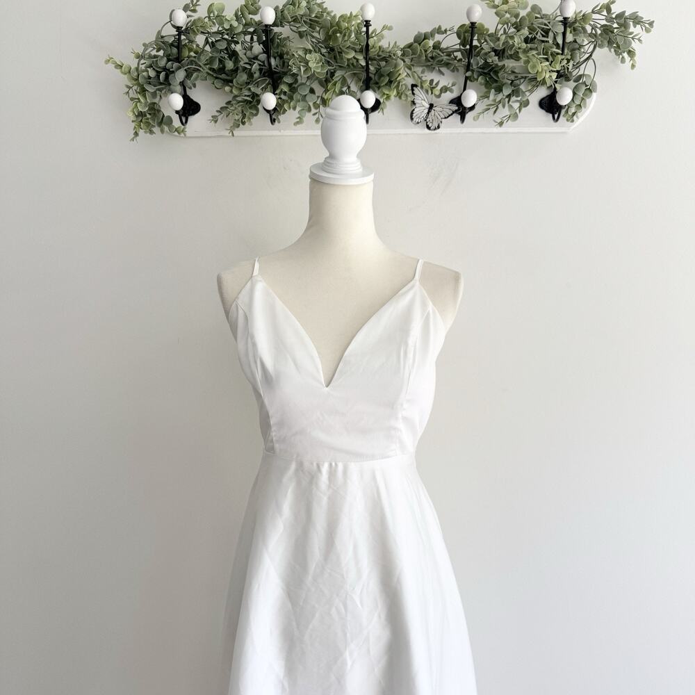 Maniju White Satin Midi Dress Wedding Party Formal Medium - Picture 2 of 5